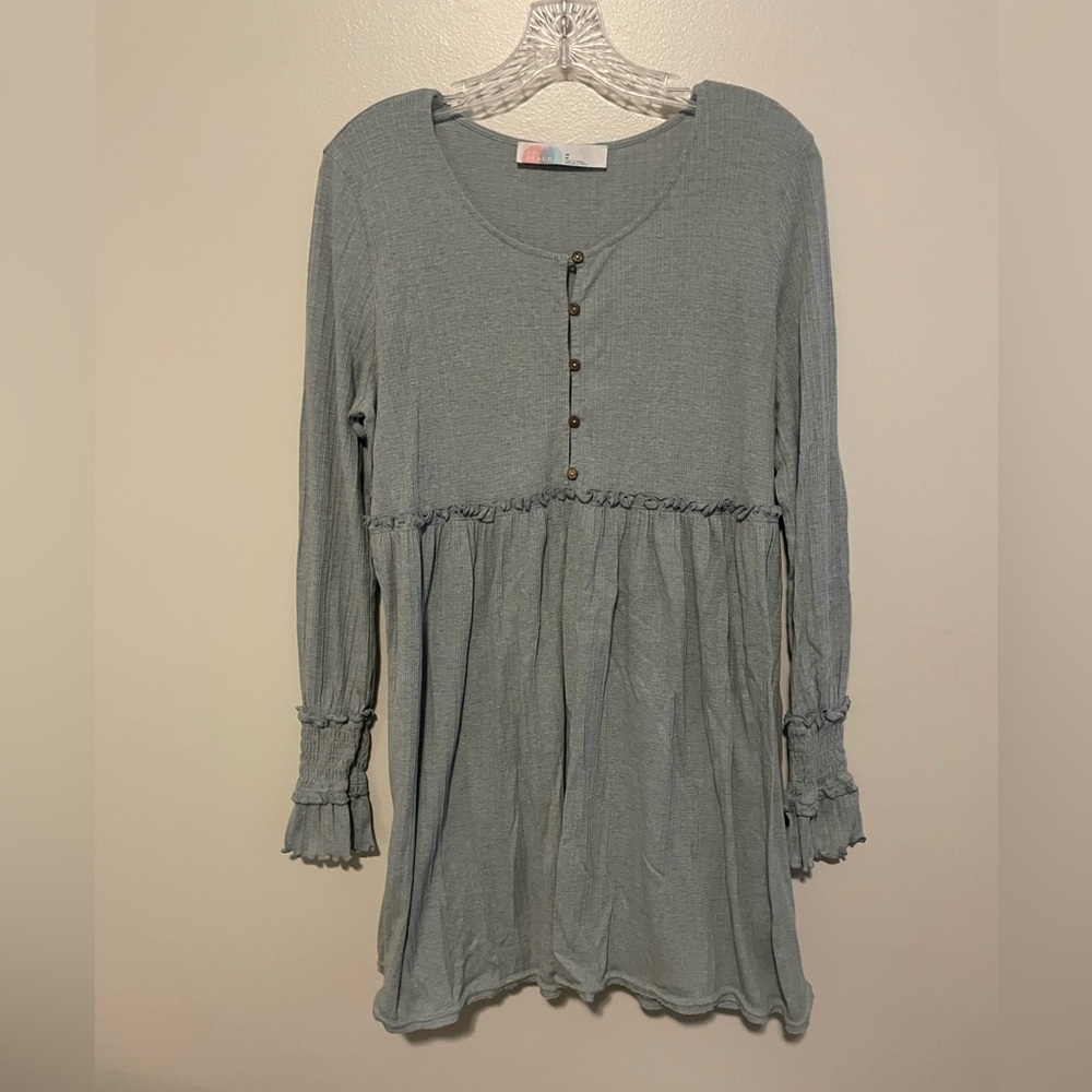 Grey Free People Beach Button-Up Midi Dress with Ruffle Sleeves